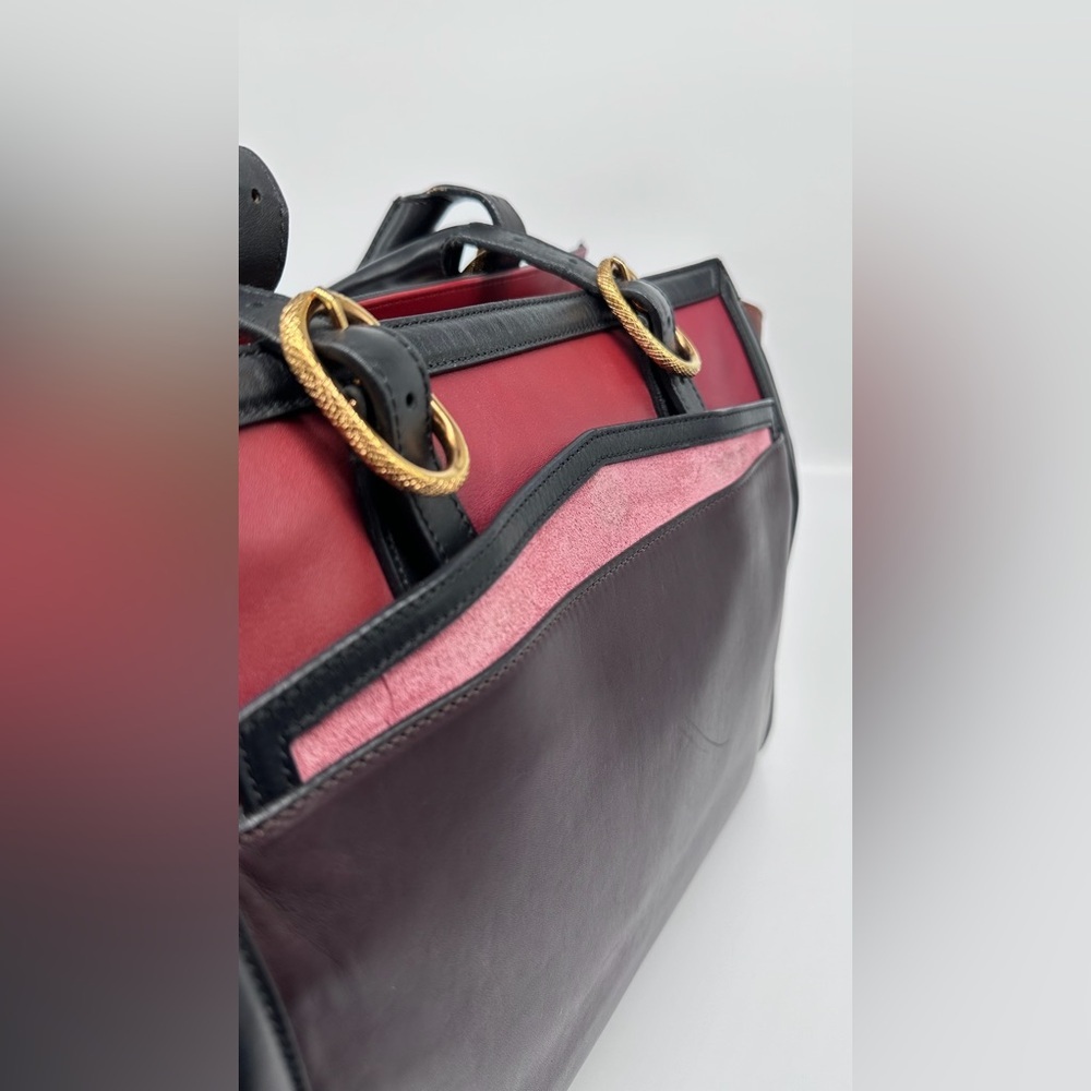 Christian Louboutin Farida Large Leather & Suede Tote Bag – Burgundy/Black/Red - Picture 10 of 16